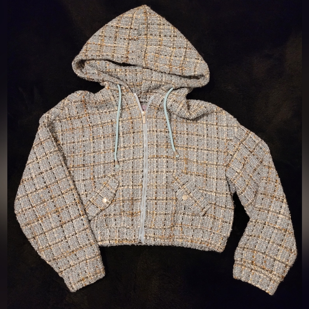 Blue Hooded Tweed Jacket By Signature Eight